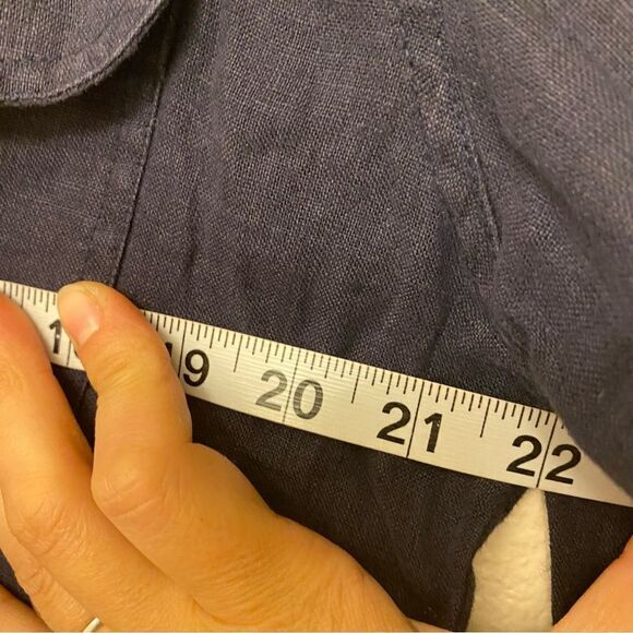 Chicos vintage Navy blue 100% linen Long sleeve button up collared shirt-1/M - Picture 5 of 7